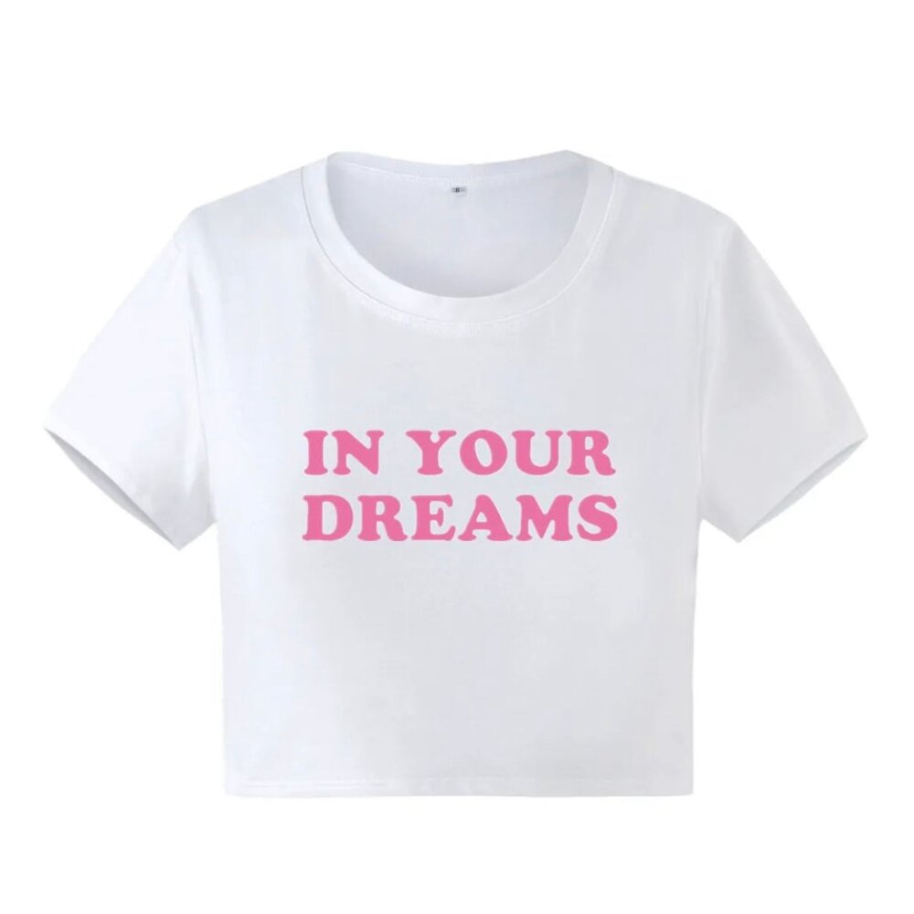 white crop top pink letters
